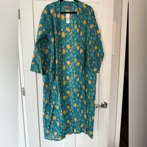 Raj Teal and Gold Floral Kimono Jacket